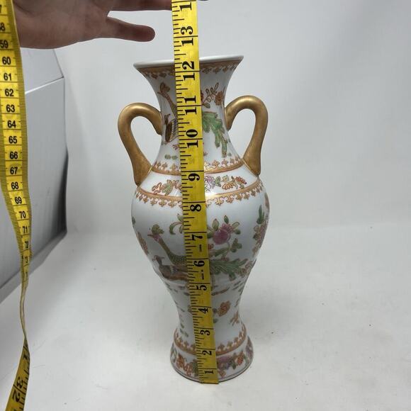 12.5" Vintage VTG Chinese Peacock Bird Vase Marked - Picture 10 of 13